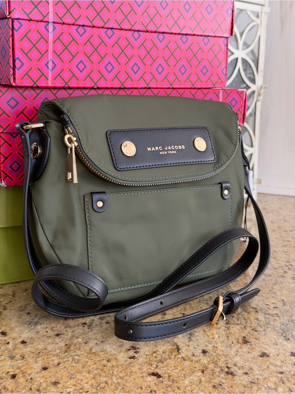 New Marc Jacobs Preppy Nylon Mini Crossbody Bag In Olive Green